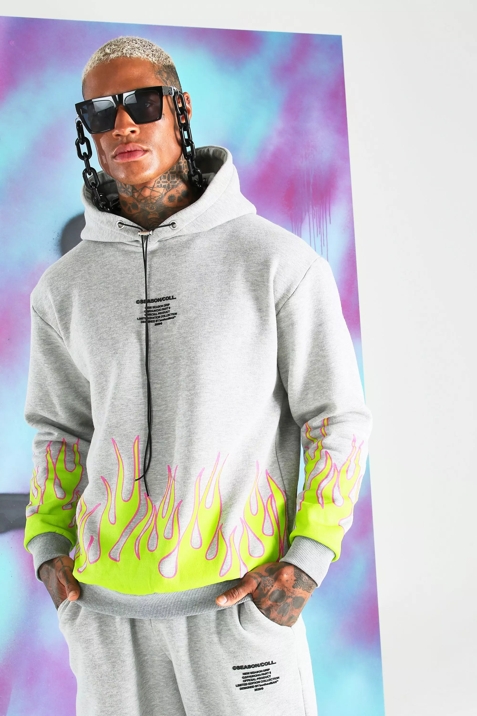 Quavo Flame Print Tracksuit | boohooMAN USA